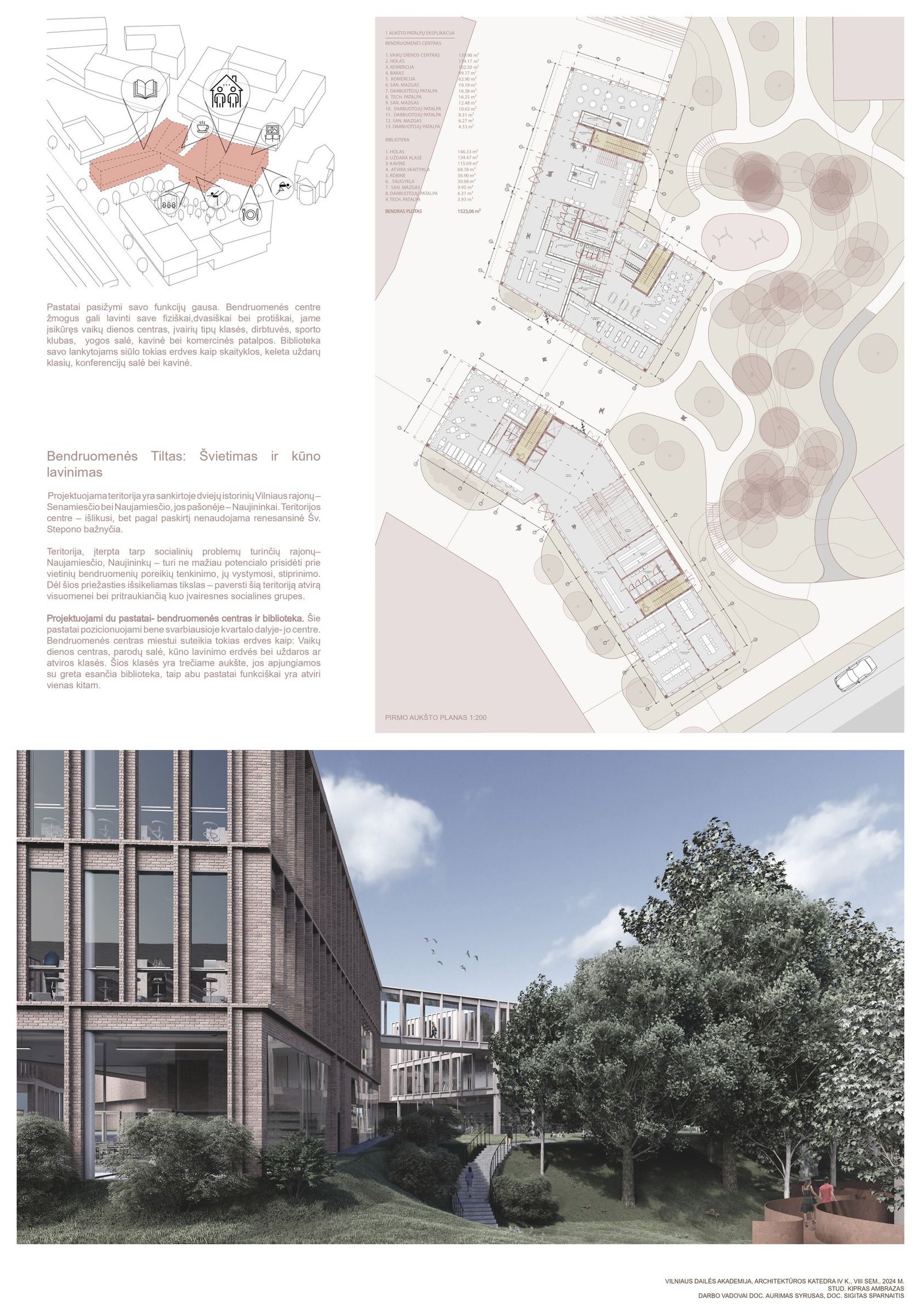 Projekto planšetas — brėžiniai, pjūviai ir vizualizacijos.