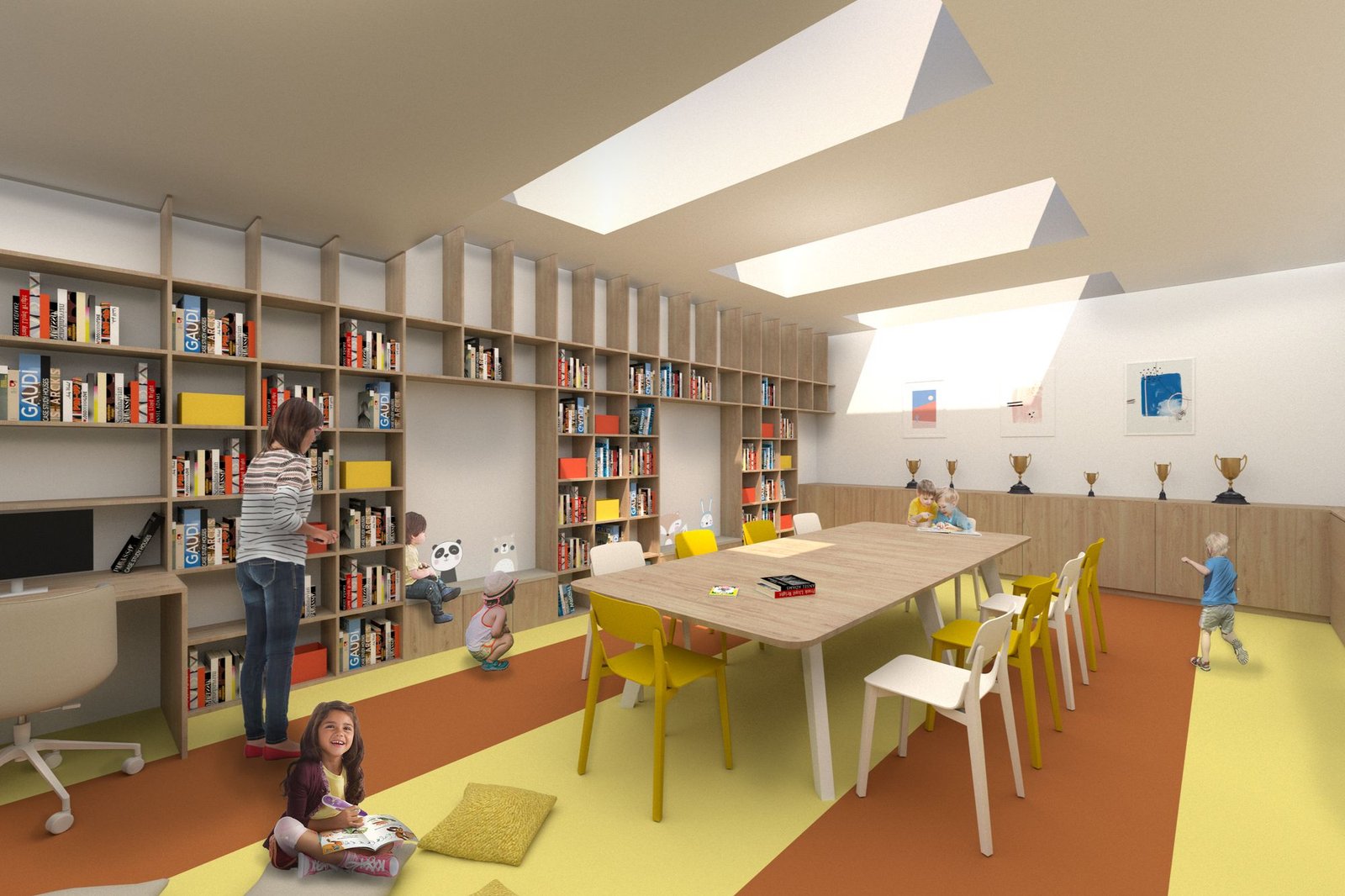 Bibliotekos erdvės vizualizacija.