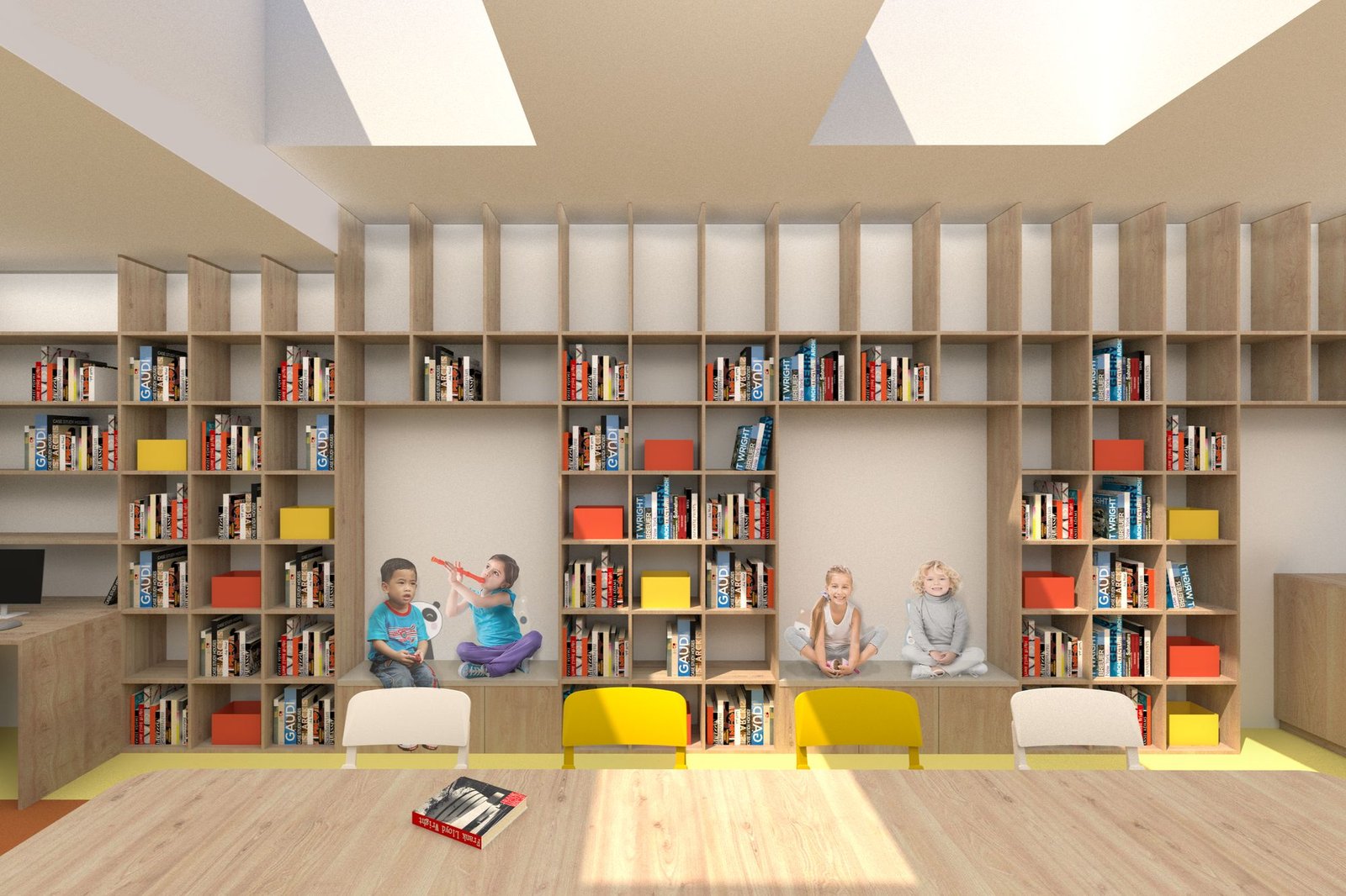 Bibliotekos erdvės vizualizacija.